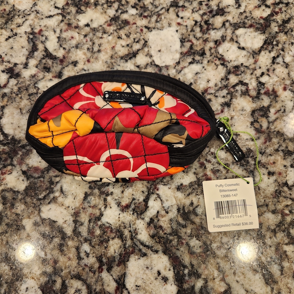Vera Bradley Bittersweet Puffy Cosmetic Pouch Bag Heather Paisley Red NWT